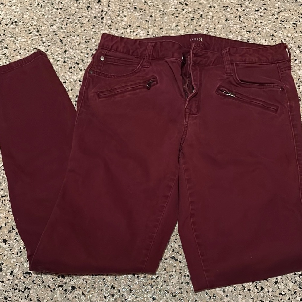 Burgundy Pants with Zipper Pockets